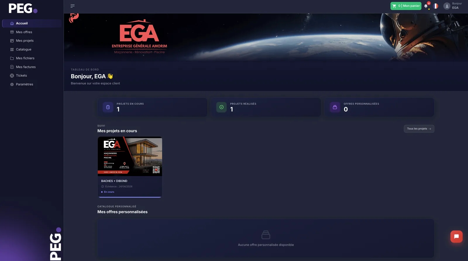Tableau de bord de l’espace client EGA · AMORIM